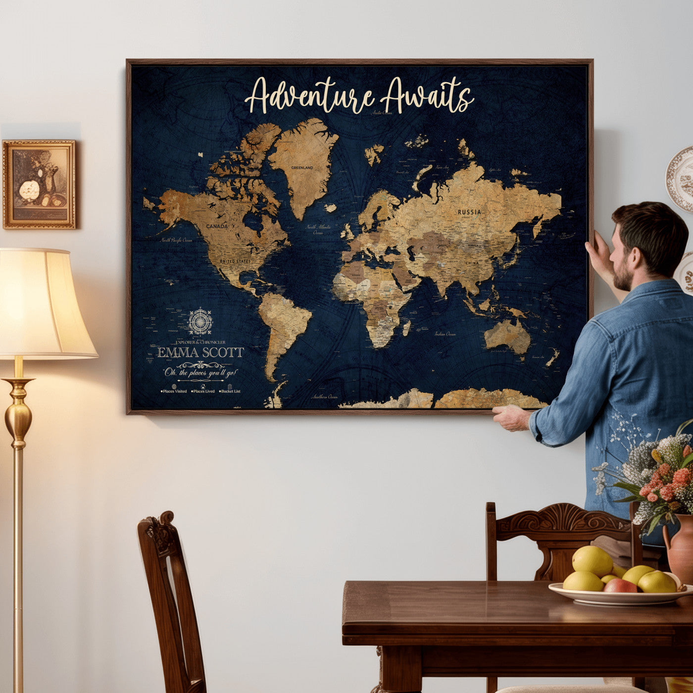 44399597-MGV-CV-36X24 - Custom Push Pin World Map Canvas Print β Personalized Travel Map Wall Art