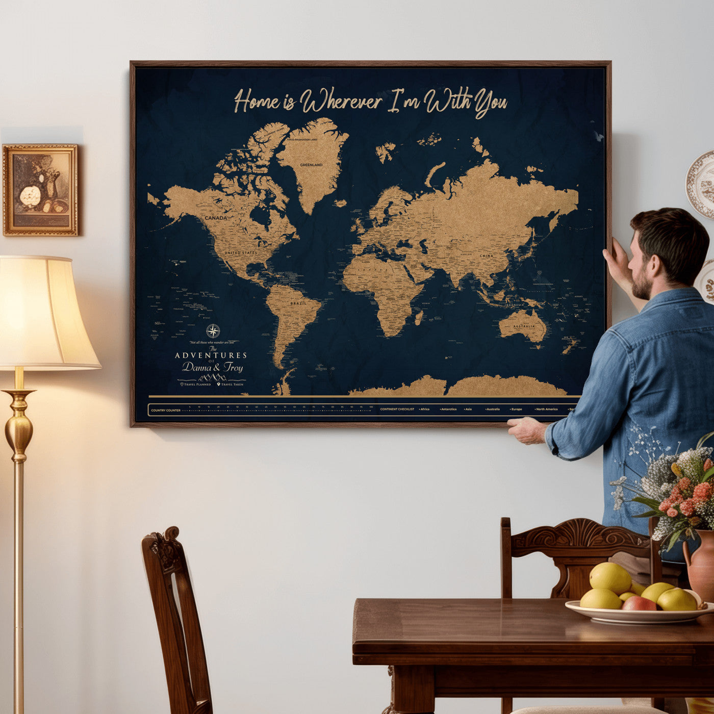 45598170-MGV-CV-36X24 - Custom Push Pin World Map Canvas Print – Personalized Travel Map Wall Art