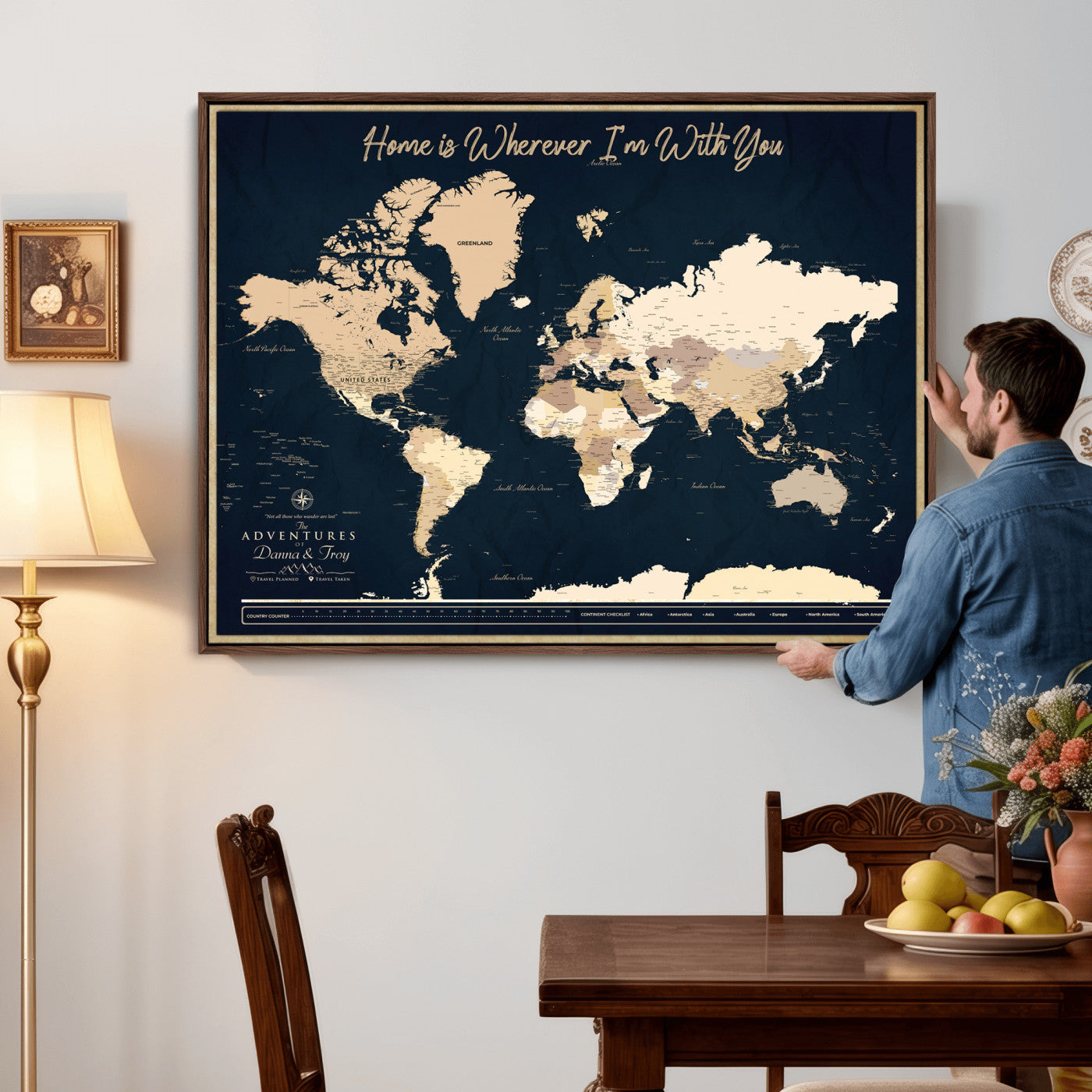 29990805-MGV-CV-36X24 - Custom Push Pin World Map Canvas Print β Personalized Travel Map Wall Art