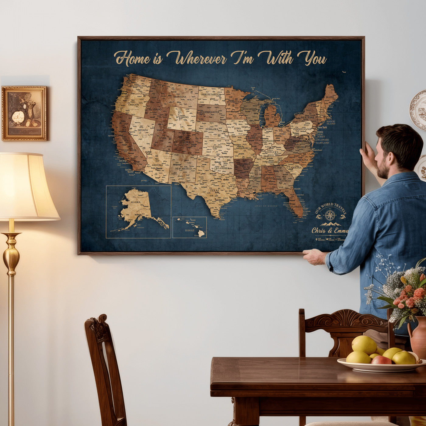 87620242N-MGV-CV-36X24 - Personalized USA Push Pin Travel Map Wall Art Canvas Print | Custom United States Map, Push Pin Map - USA Bucket List Map