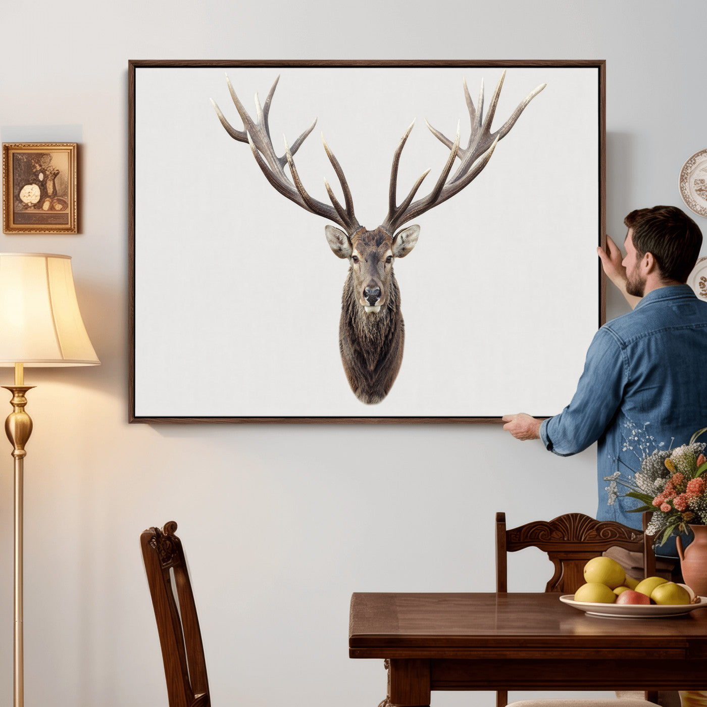 840173GY-MGV-CV-36X24 - Majestic Red Deer Canvas Wall Art – Stag Antlers Horns Print, Wildlife Hunting Poster, Rustic Cabin Lodge Decor