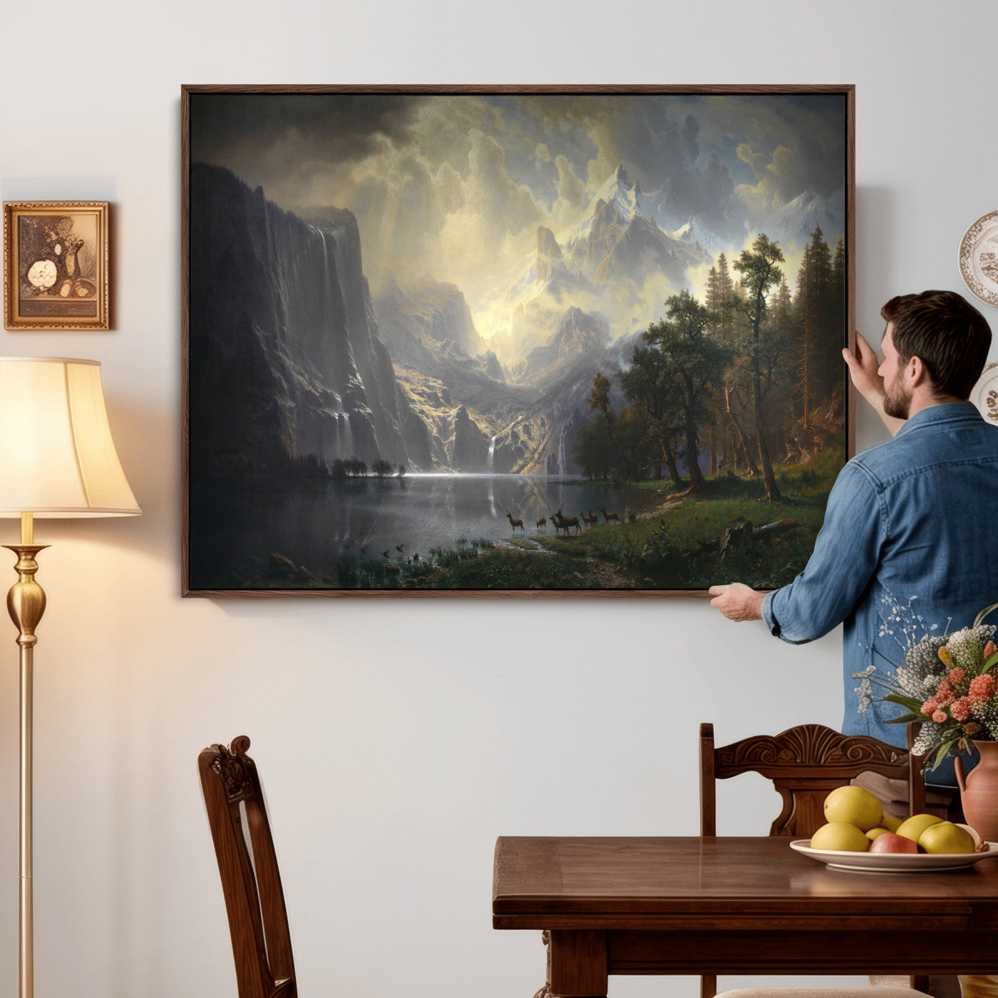 88679214-MGV-CV-36X24 - Albert Bierstadt Among the Sierra Nevada California Yosemite Wall Art Canvas Print, Classic Fine Art Painting Print