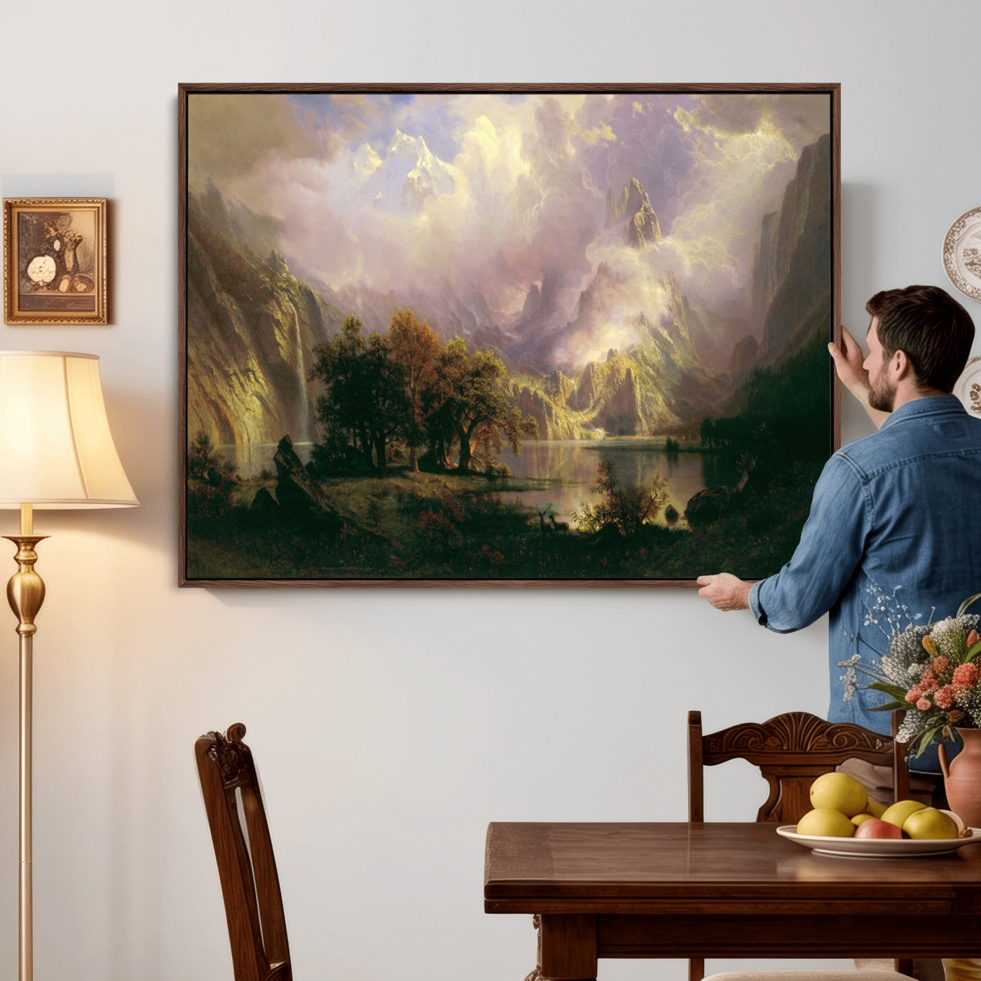 49189463-MGV-CV-36X24 - Albert Bierstadt Rocky Mountain Landscape Wall Art Canvas Print, Classic Fine Art Painting Print