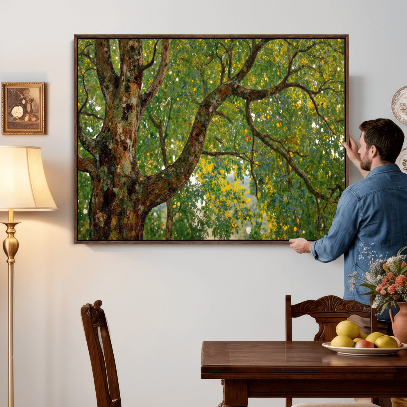 23663535-MGV-CV-36X24 - Vintage Summer Forest Green Tree Wall Art Canvas Print, Lush Leaves Impressionist Painting Print
