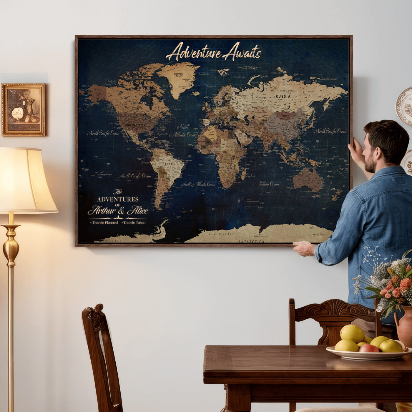 74477969-MGV-CV-36X24 - Custom Push Pin World Map Canvas | Personalized Travel Tracker | Wedding Anniversary Gift for Couples | Adventure Map Wall Art with Pins