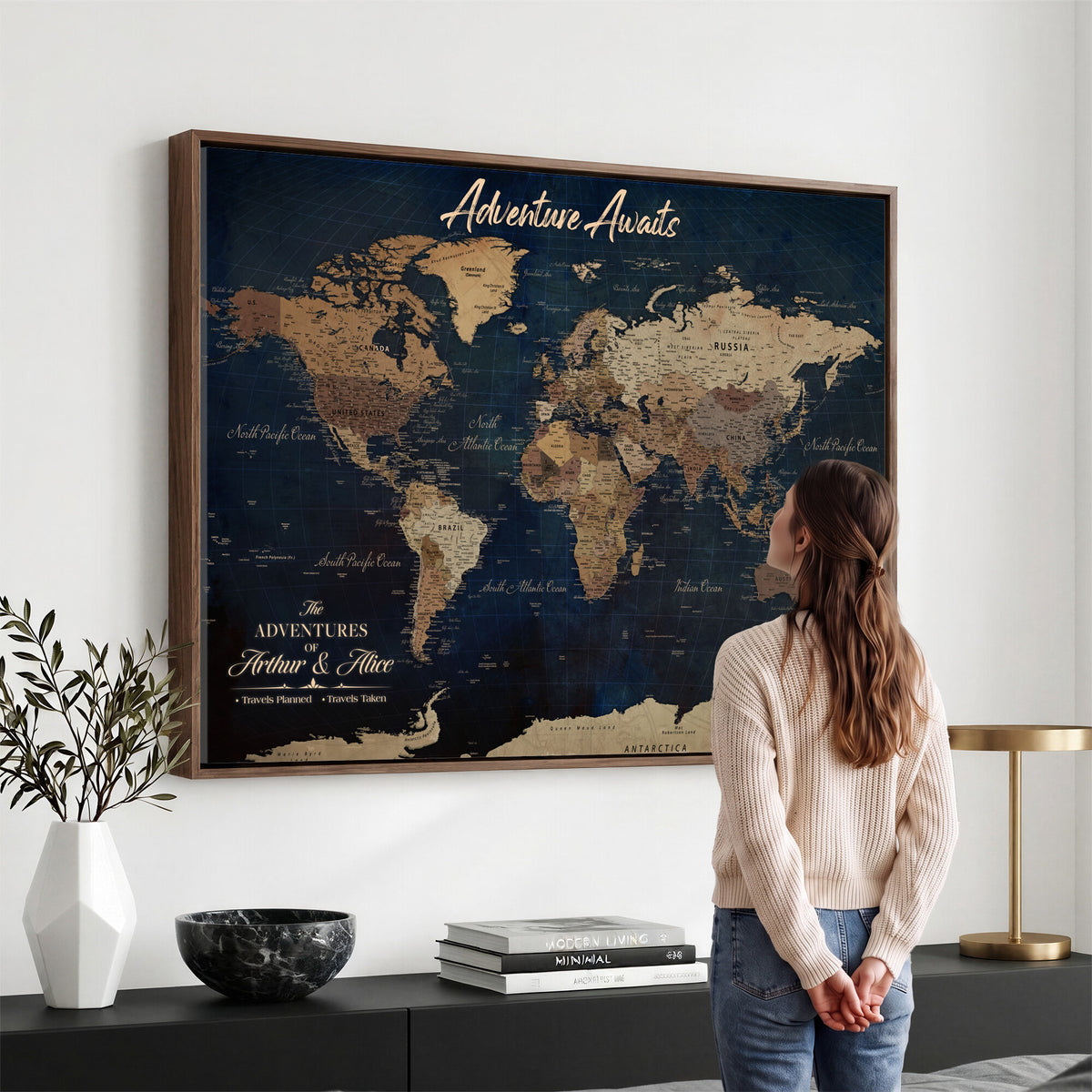 74477969-MGV-CV-36X24 - Custom Push Pin World Map Canvas | Personalized Travel Tracker | Wedding Anniversary Gift for Couples | Adventure Map Wall Art with Pins