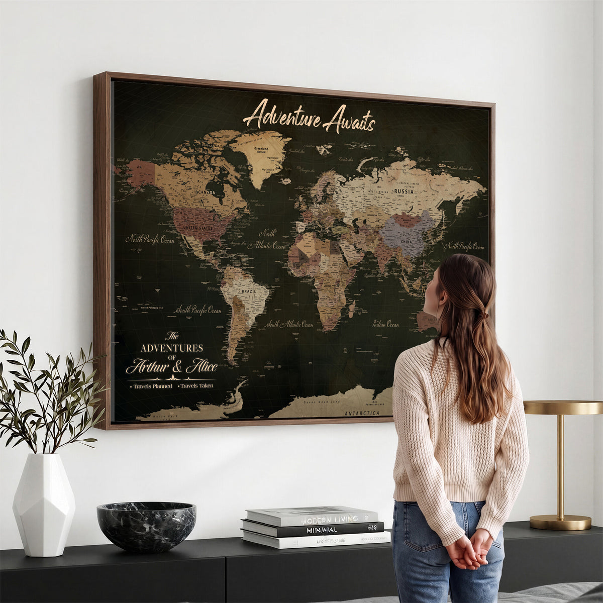 46935759-MGV-CV-36X24 - Custom Push Pin World Map Canvas | Personalized Travel Tracker | Wedding Anniversary Gift for Couples - Adventure Map Wall Art with Pins