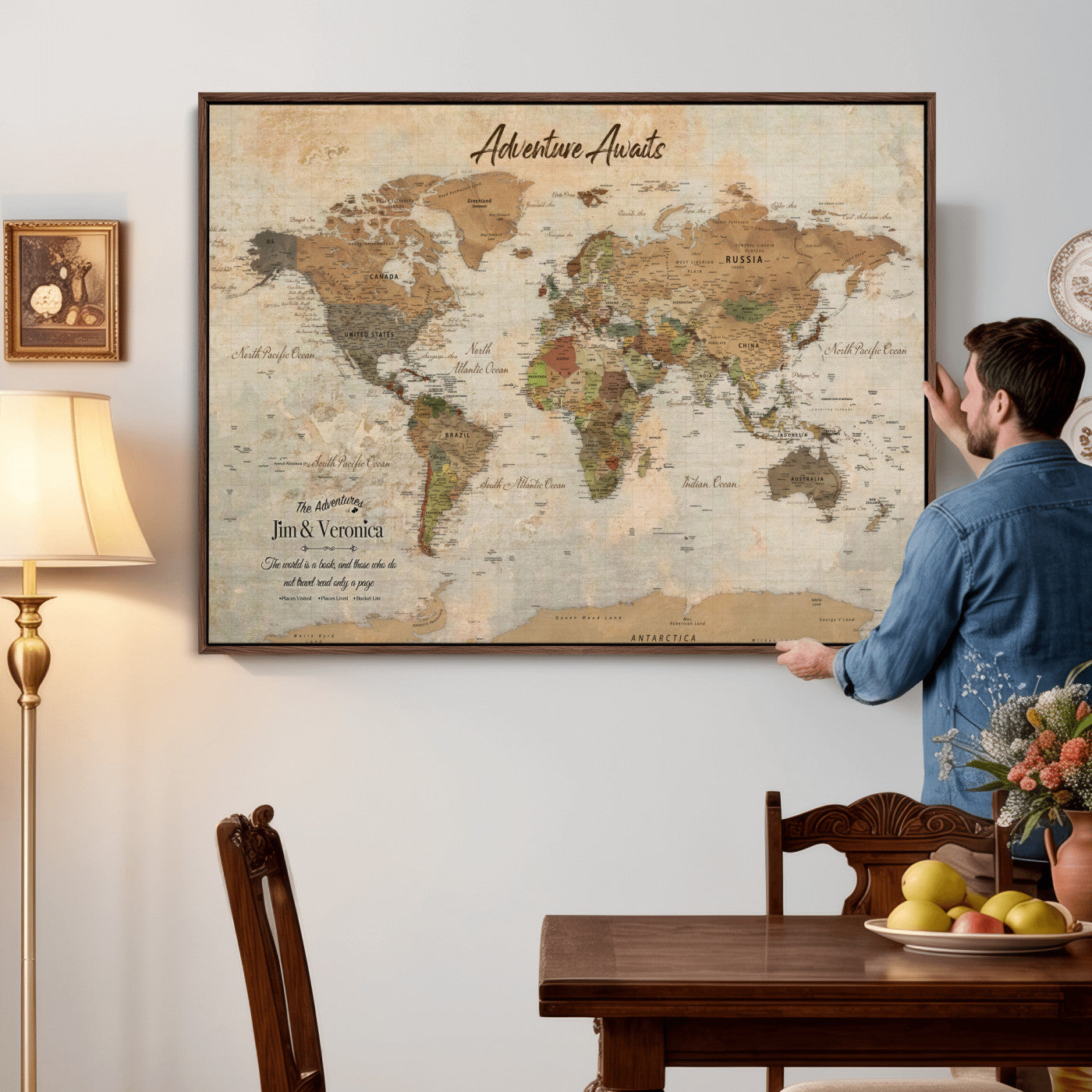 51298056-MGV-CV-36X24 - Custom Push Pin World Map Canvas | Personalized Travel Tracker | Wedding Anniversary Gift for Couples | Adventure Map Wall Art with Pins