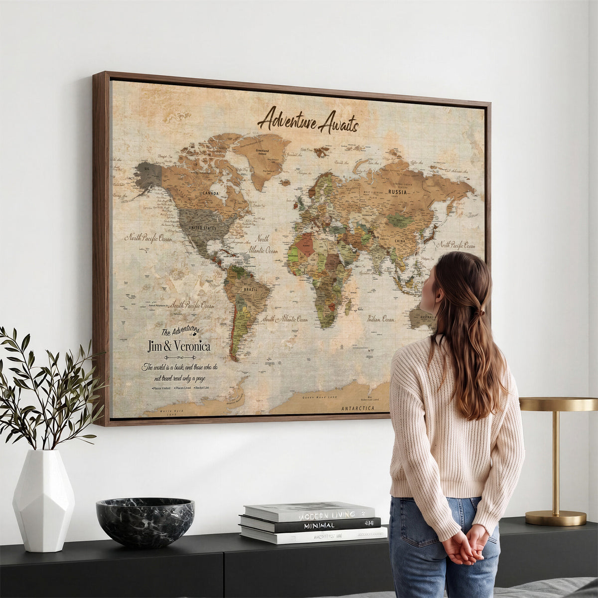 51298056-MGV-CV-36X24 - Custom Push Pin World Map Canvas | Personalized Travel Tracker | Wedding Anniversary Gift for Couples | Adventure Map Wall Art with Pins