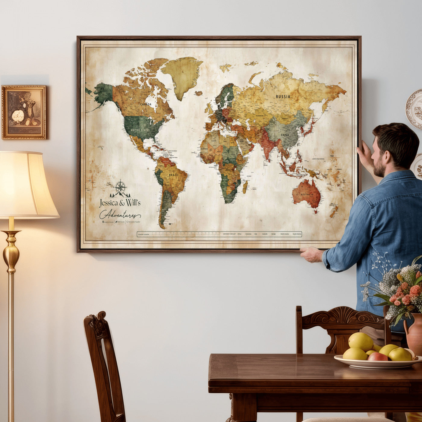 19542567-MGV-CV-36X24 - Custom Push Pin World Map Canvas | Personalized Travel Tracker | Wedding Anniversary Gift for Couples | Adventure Map Wall Art with Pins