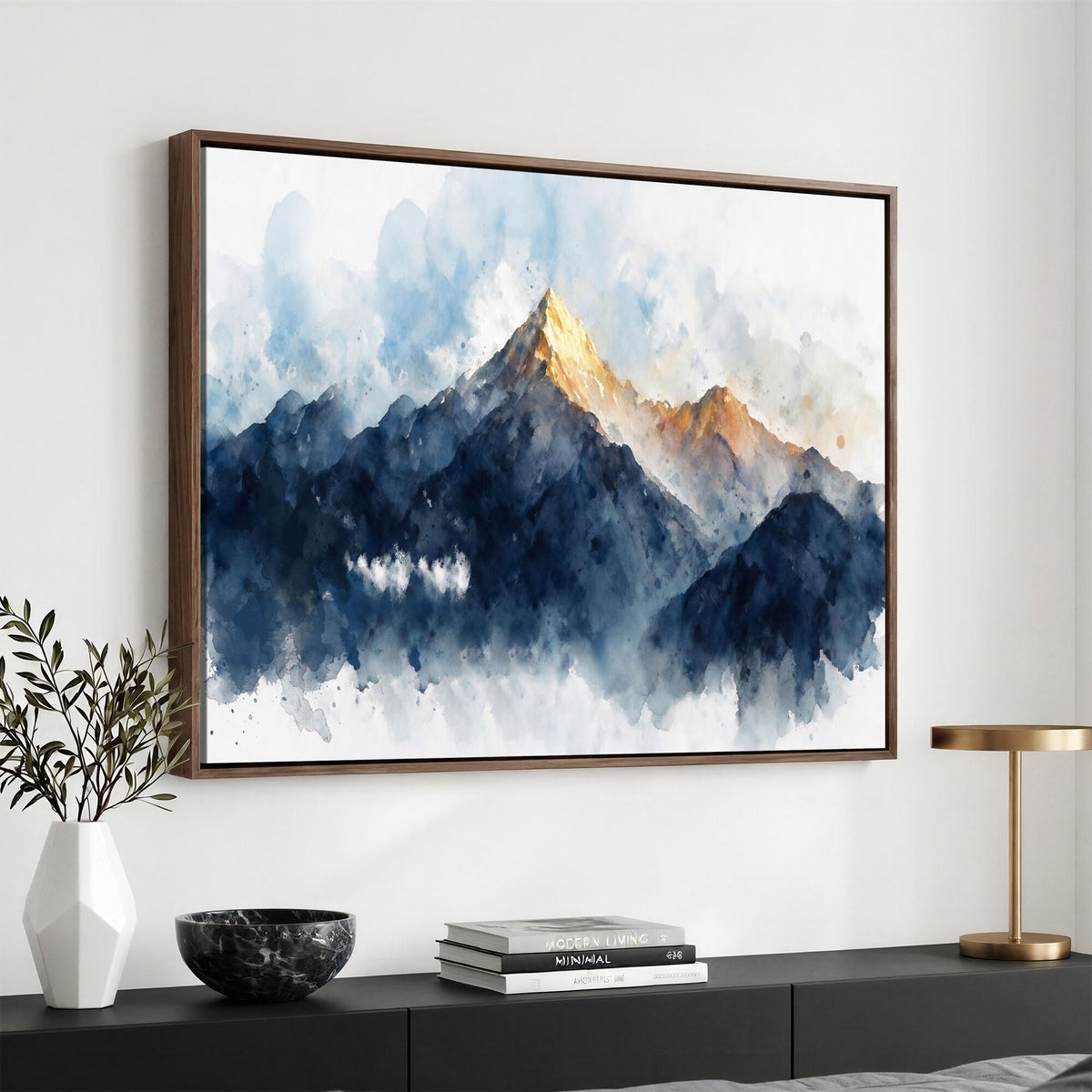 62076449DG1-MGV-CV-36X24 - Abstract Watercolor Mountain Lake Wall Art Print for Living Room Decor