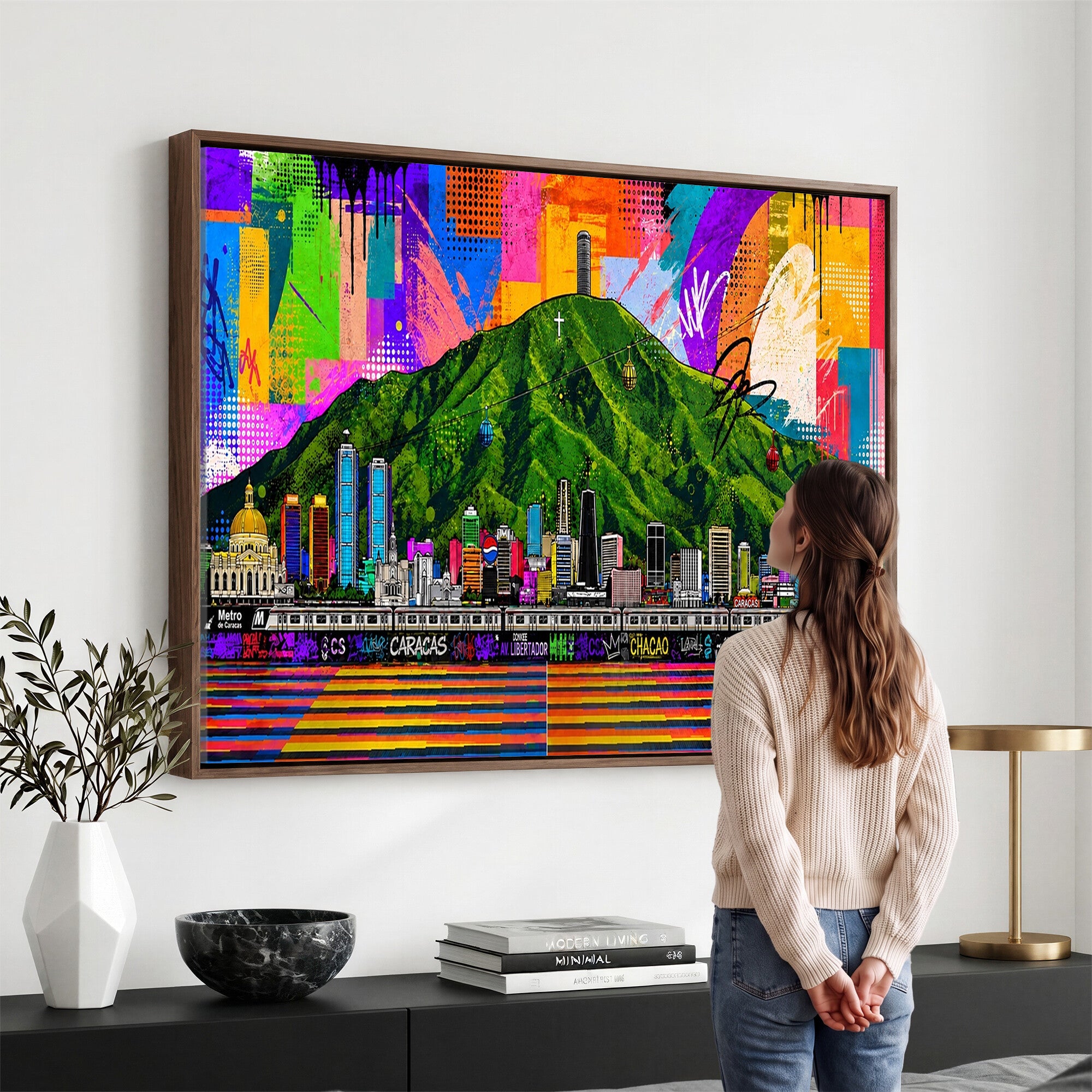 86696255-MGV-CV-36X24 - Mount Ávila, Caracas, Venezuela Wall Art Print by Artist Yorlette - Graffiti Caracas Skyline Canvas Art, Colorful Street Artwork - Venezuela El Avila Poster Print