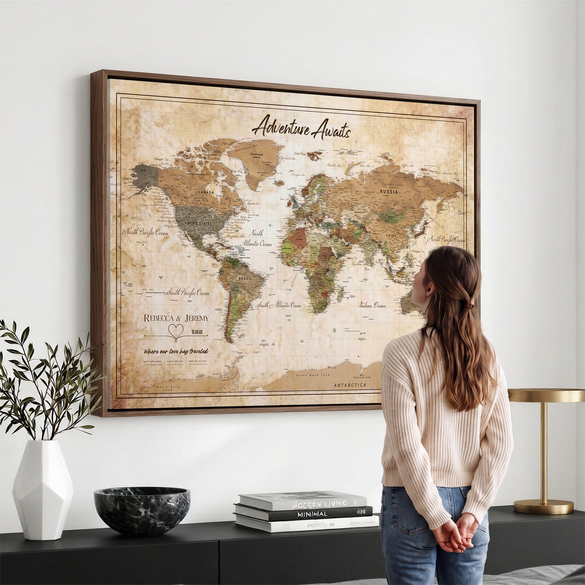 1954256765-MGV-CV-36X24 - Custom Push Pin World Map Canvas PRINT | Personalized Travel Tracker | Wedding Anniversary Gift