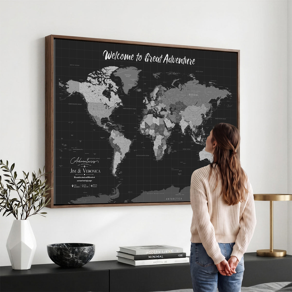 NEWMAP-21-MGV-CV-36X24 - World Map Wall Art Canvas Print, Modern Decorative Framed Map Artwork Prints for Living Room, Office, Bedroom Wall Decor