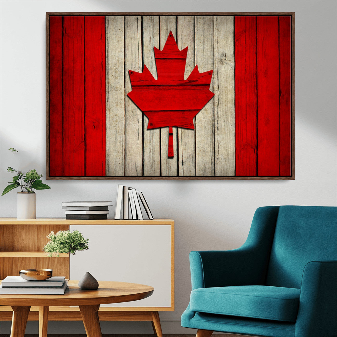 22674-MGV-CV-36X24-Rustic Canada Flag Wall Art – Framed Canadian Flag Canvas Print, Vintage Wood Texture Home or Office Decor