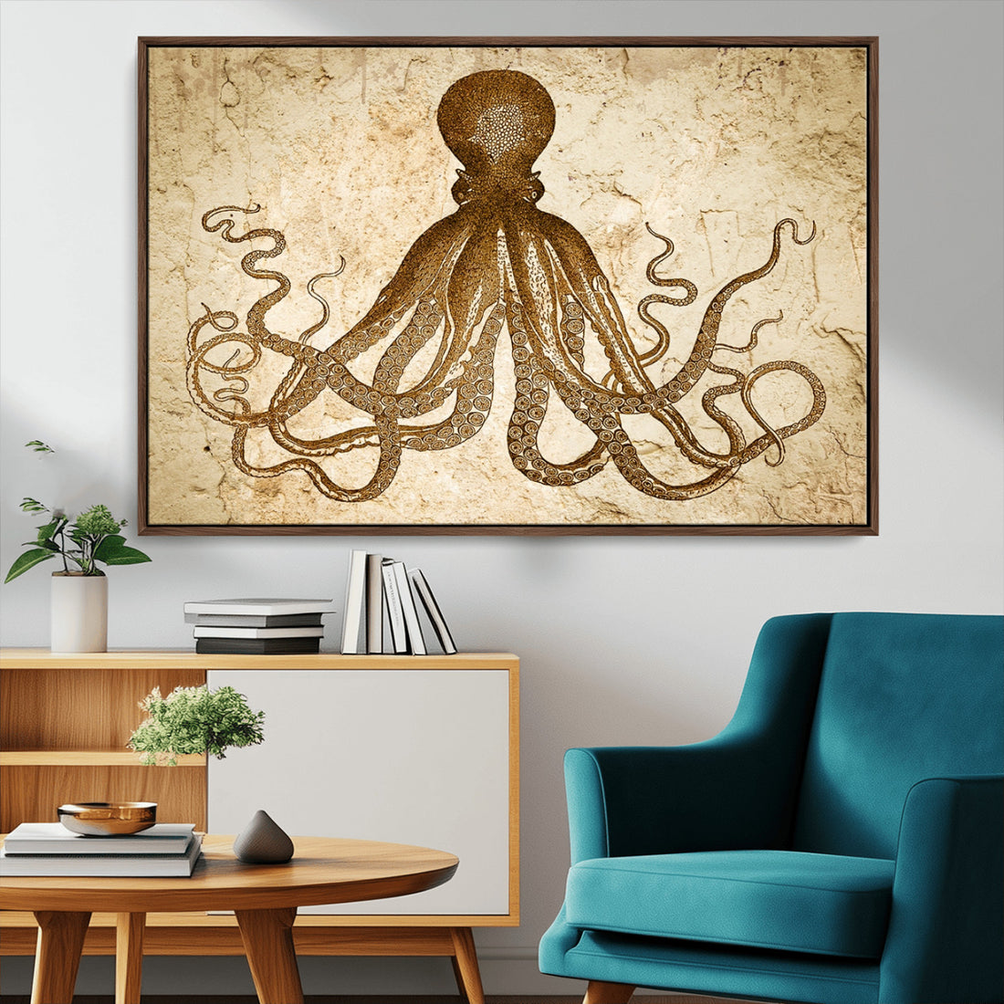 Sepia Octopus Wall Art Abstract Animal Canvas Print