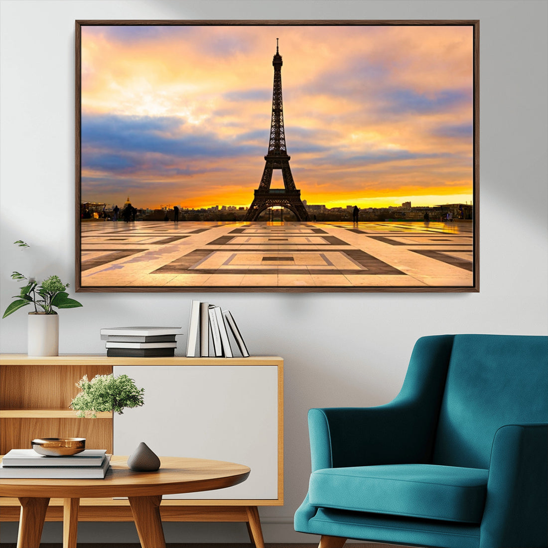 Paris Eiffel Tower Sunset Canvas Wall Art Print, Iconic Landmark Decor with Vibrant Colors