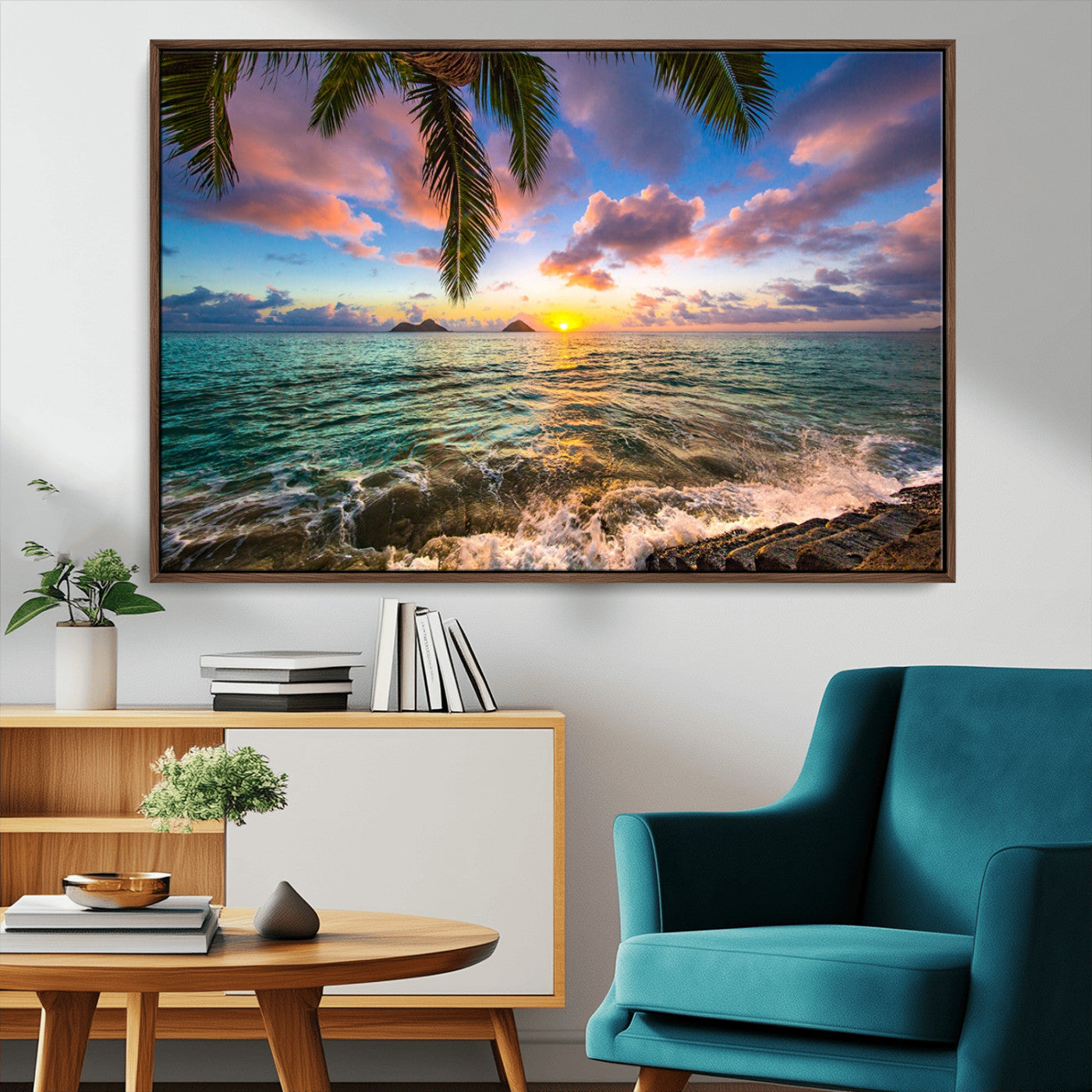 -Framed Tropical Sunset Art Canvas Print