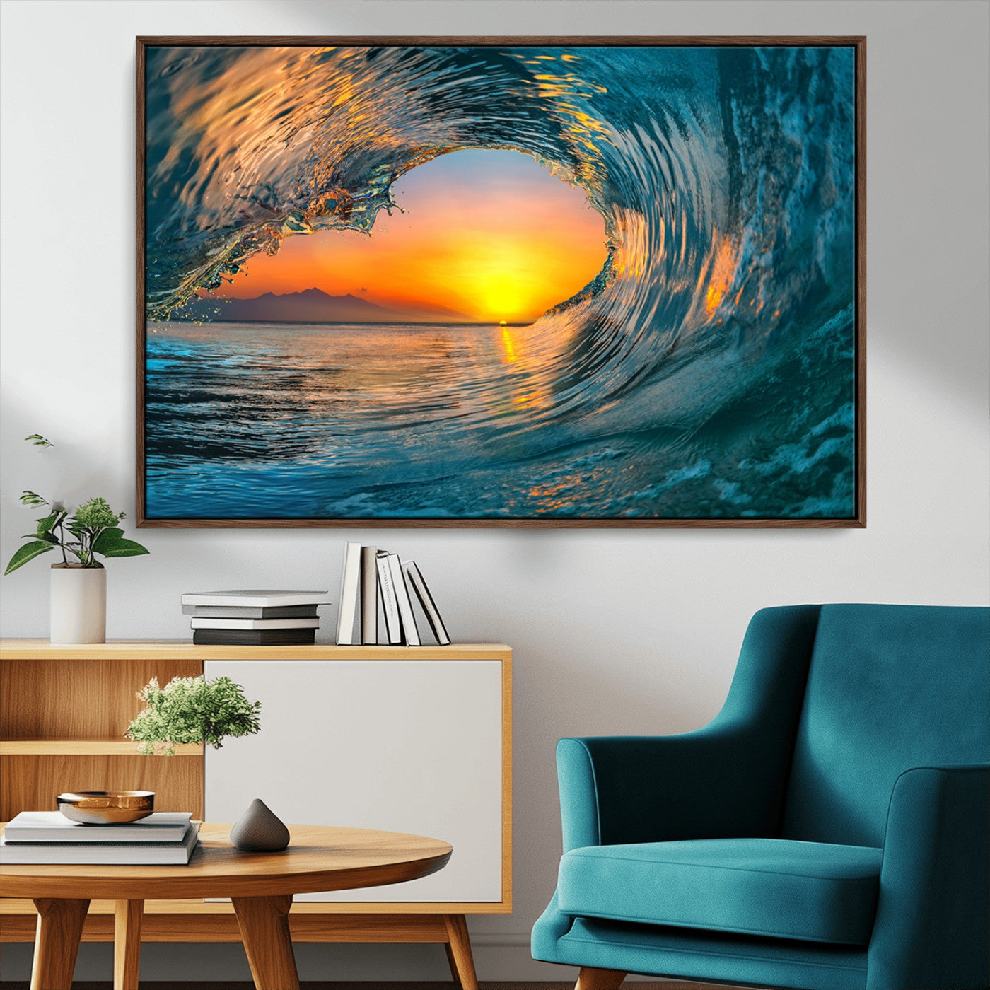 84279-MGV-CV-36X24-Ocean Wave Sunset Wall Art | Large Coastal Wave Canvas Print | 3-Panel Ocean Sunset Seascape for