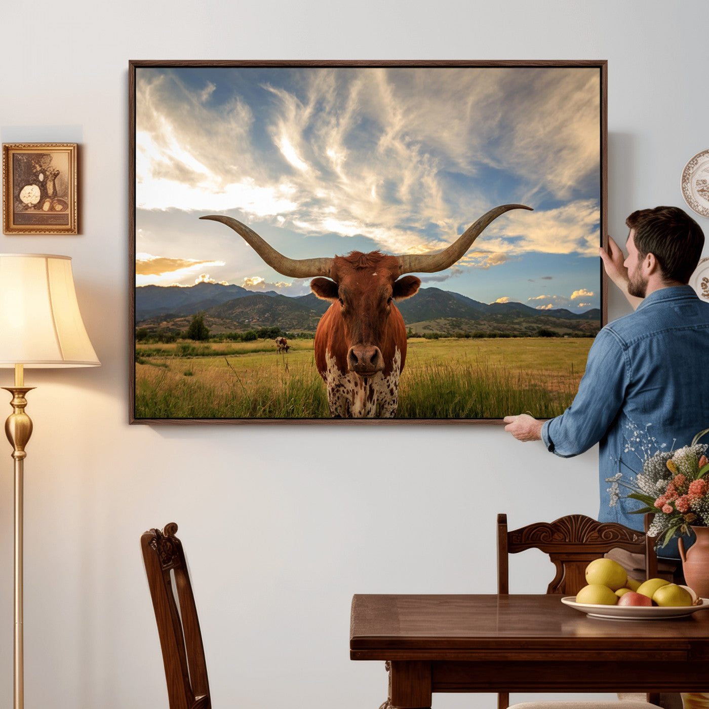 55416-MGV-CV-36X24 - Texas Longhorn Canvas Wall Art – Majestic Triptych Animal Print – Rustic Western Decor for Living Room
