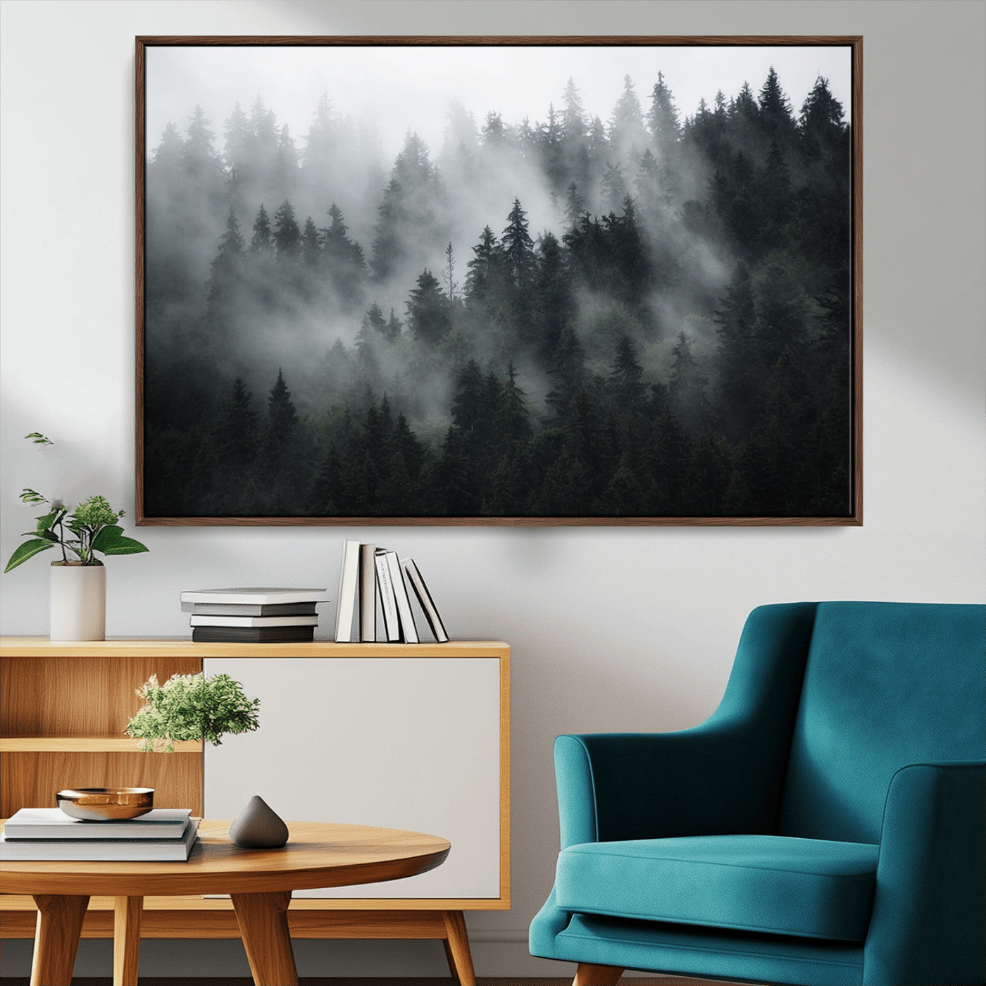 52359-MGV-CV-36X24-Foggy Forest Wall Art Canvas Print | 3 Panel Large Misty Landscape for Dining Room, Office, or