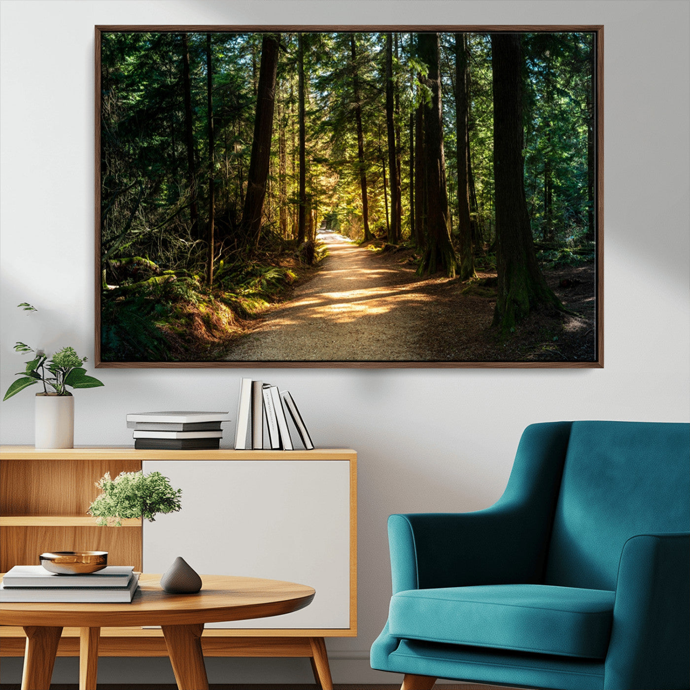 51762-MGV-CV-36X24-Sunlit Forest Pathway Canvas Print | 3 Panel Large Nature Wall Art for Living Room, Office, or