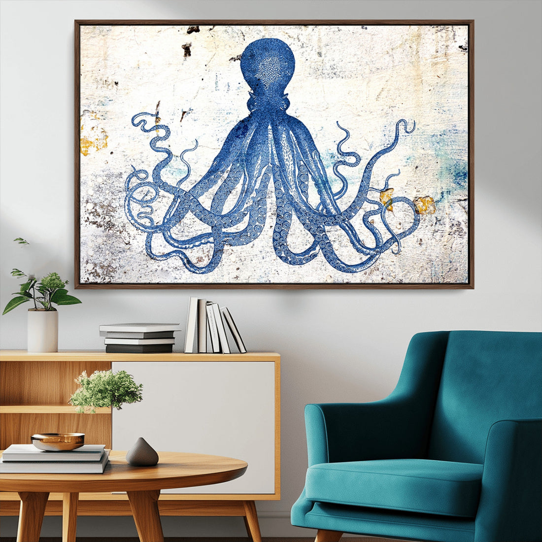 Octopus Canvas Wall Art | Coastal Marine Life Artwork for Living Room, Bedroom or Office