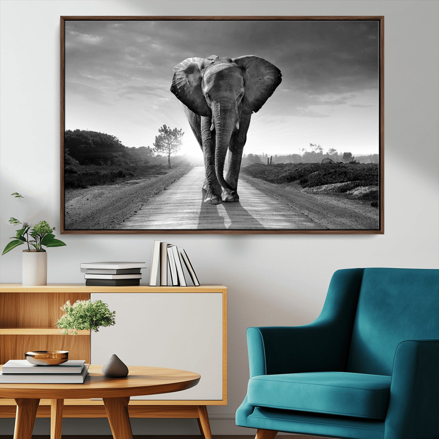 -Black and White Elephant Wall Art Canvas Print