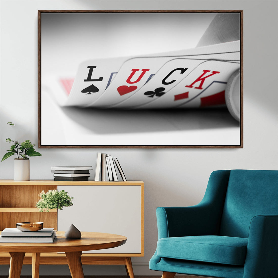 Framed Lucky Poker Cards Canvas | Modern Triptych Wall Art for Game Rooms