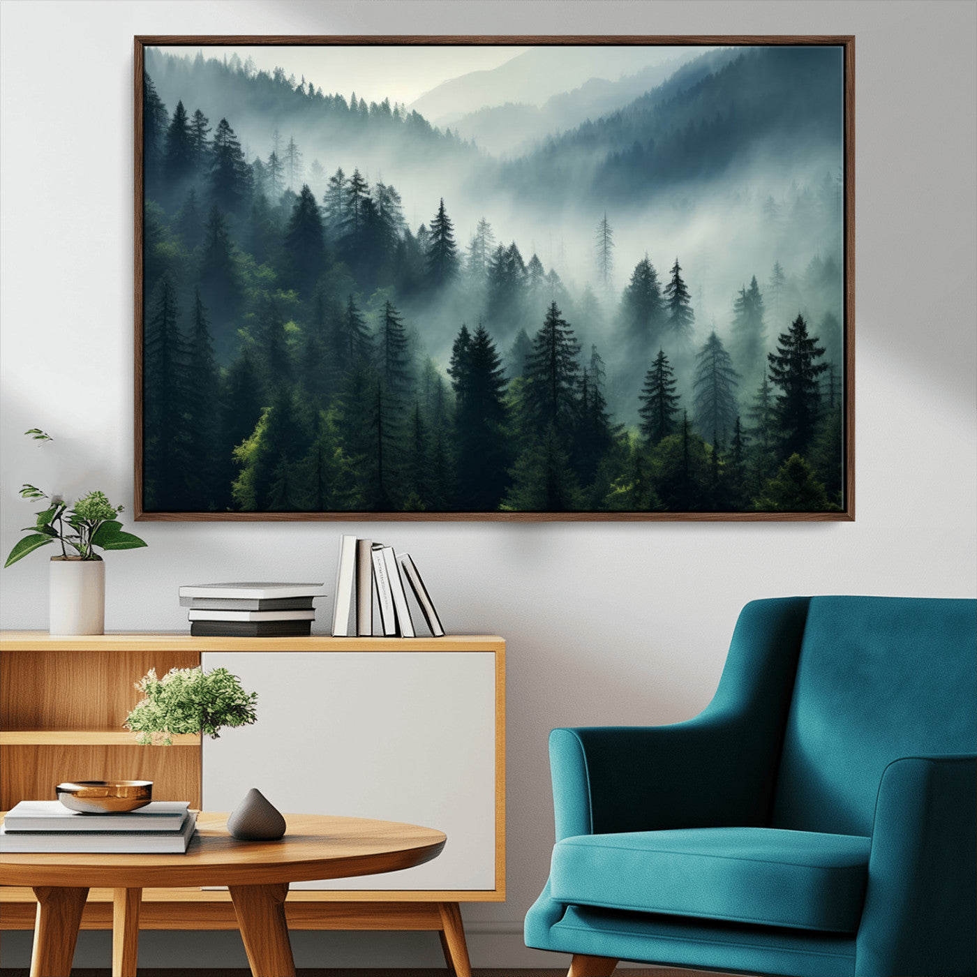 -Captivating Misty Forest Wall Art Premium Canvas Print a Foggy and Serene Atmosphere Art