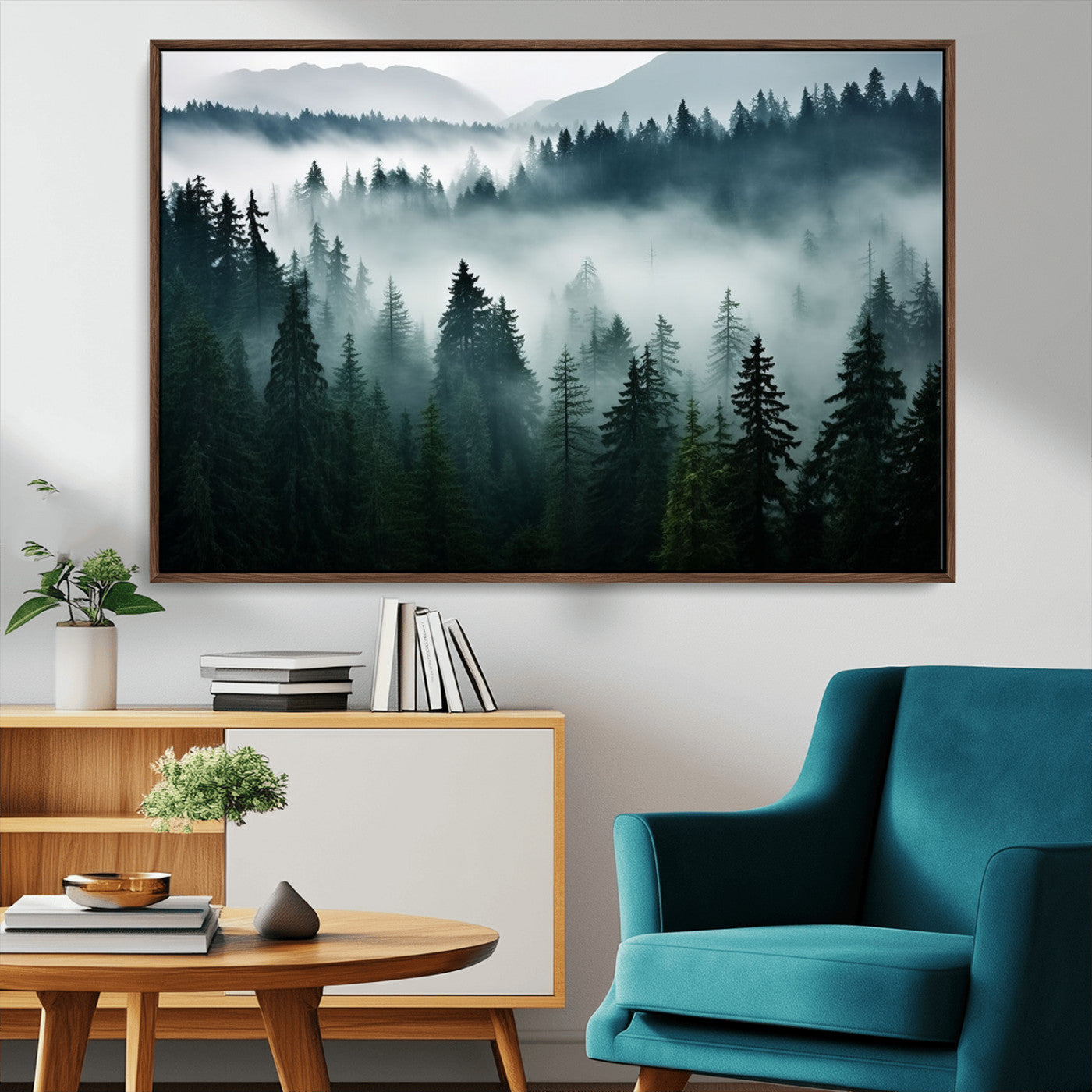 -Captivating Misty Forest Wall Art Canvas, Premium Canvas Print a Foggy and Serene Atmosphere
