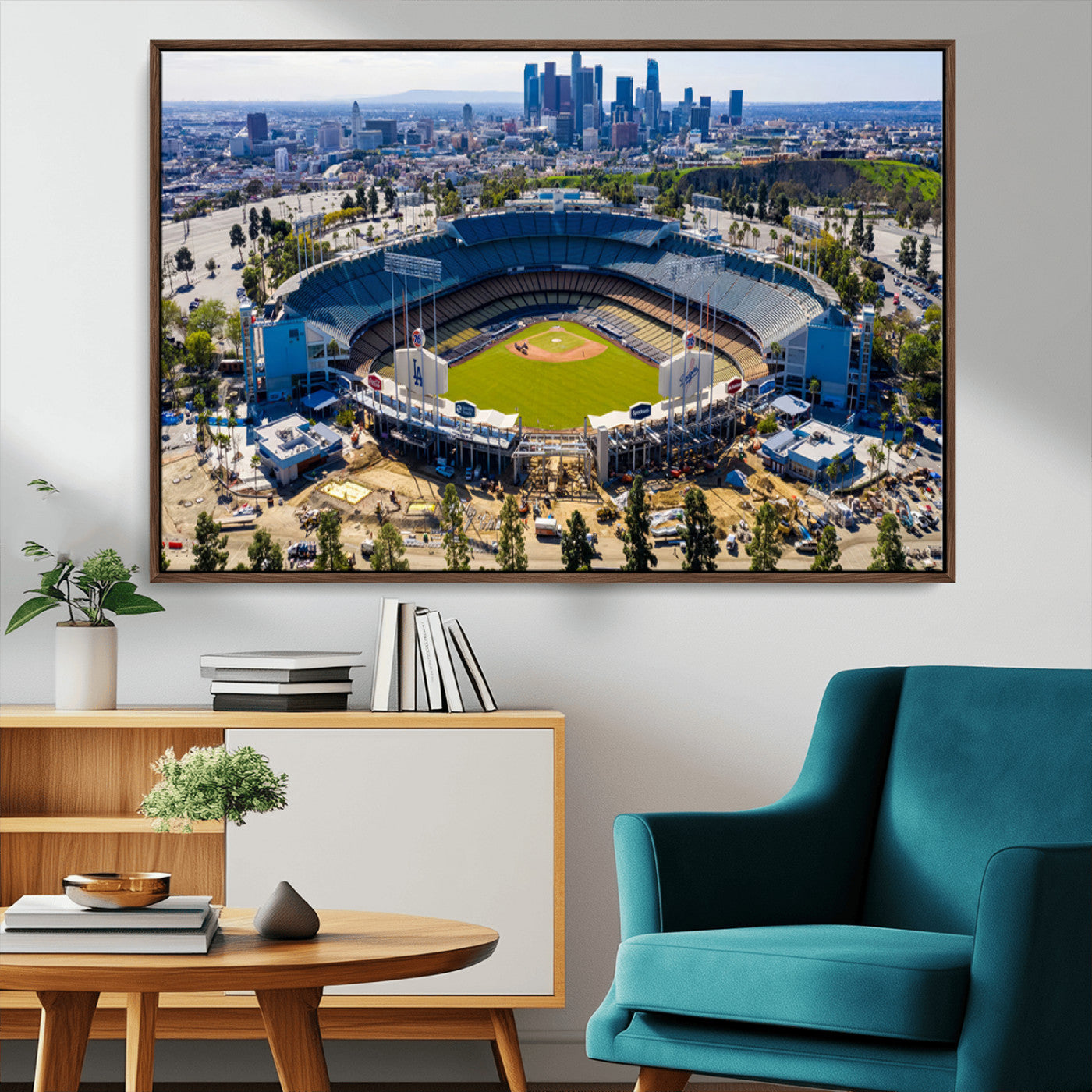 58596-MGV-CV-36X24-Los Angeles Dodgers Dodger Stadium Wall Art Canvas Print - MLB Baseball Stadium, Framed Los Angeles