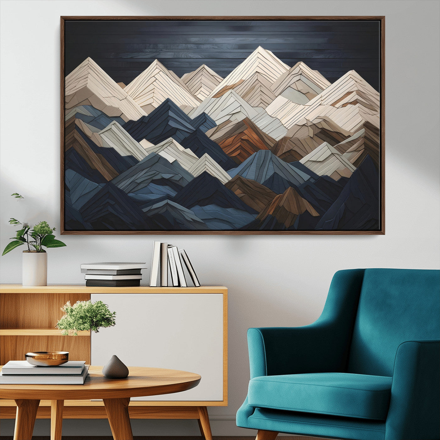 12896-MGV-CV-36X24-Mountain Wall Art – Modern Geometric Landscape Canvas Print, Abstract Nature Inspired Decor for Home or Office