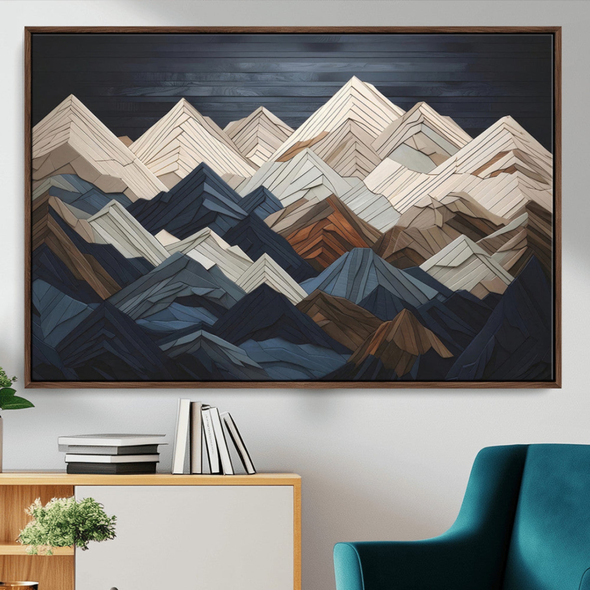 12896-MGV-CV-36X24-Rustic Mountain Landscape Wall Art Canvas Print – Framed 3D Wooden Effect Mountain Nature Artwork for Home, Office