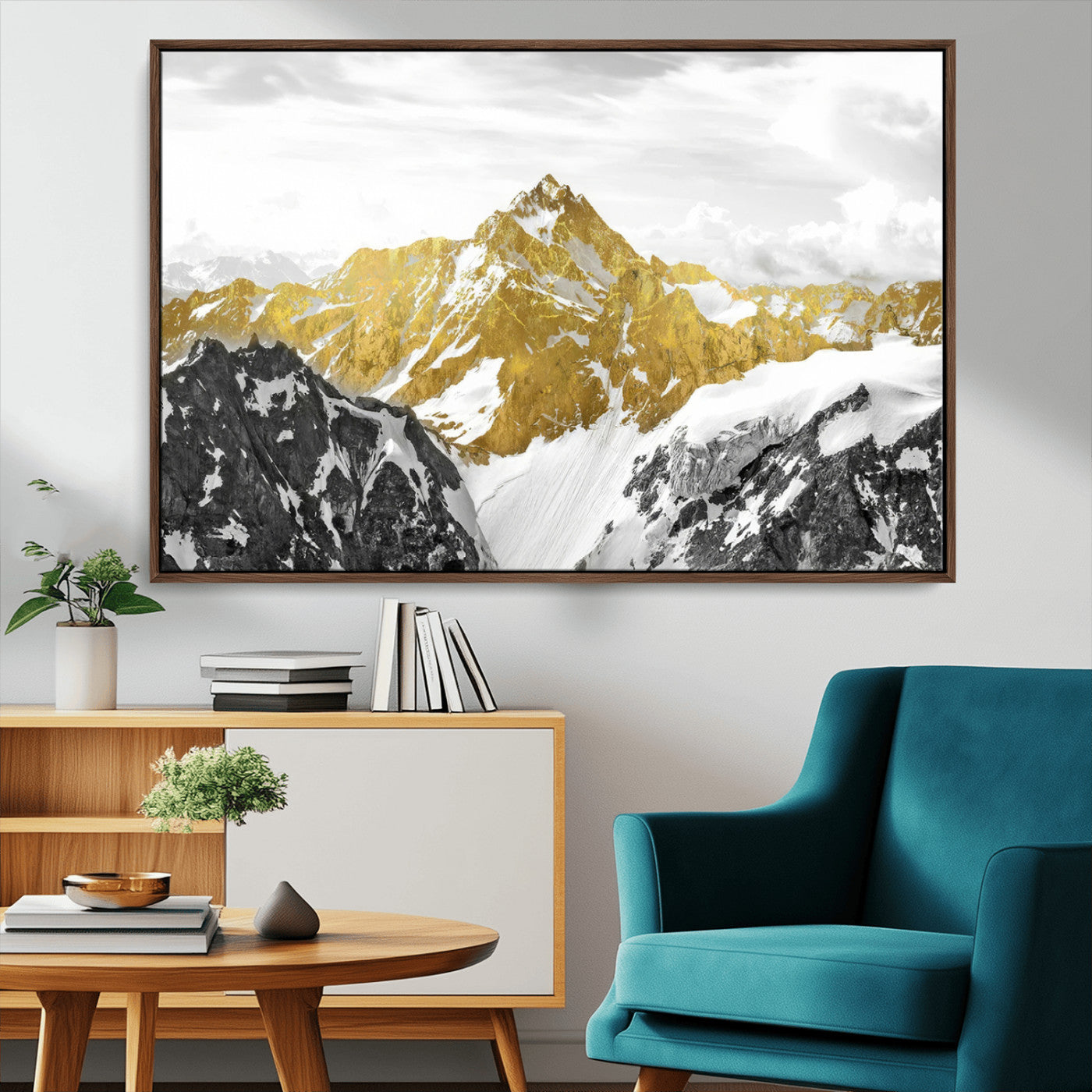 32102-MGV-CV-36X24-Gold Abstract Mountains Wall Art Print on Canvas, Nature Wall Art Print,