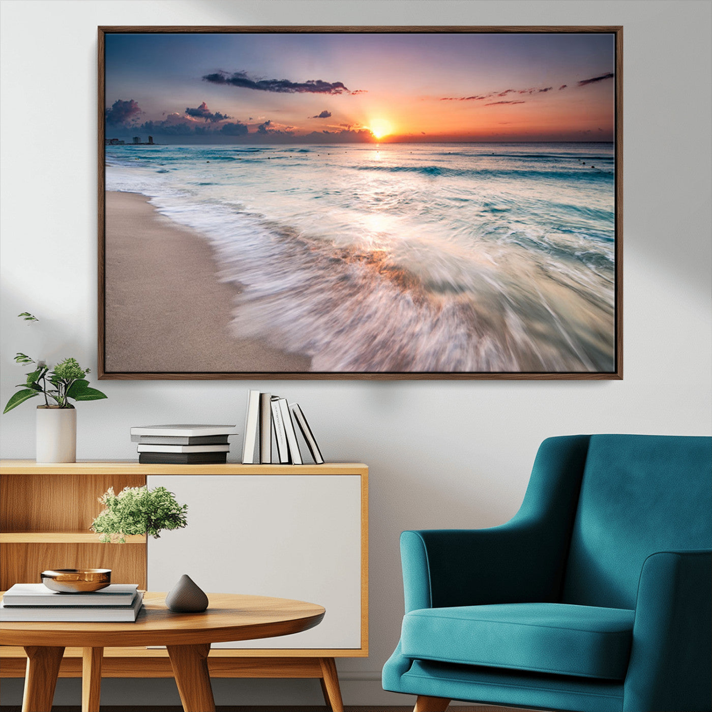 11379-MGV-CV-36X24-Sunset Beach Wall Art – Soothing Coastal Landscape, Ready to Hang for Tranquil Home Decor