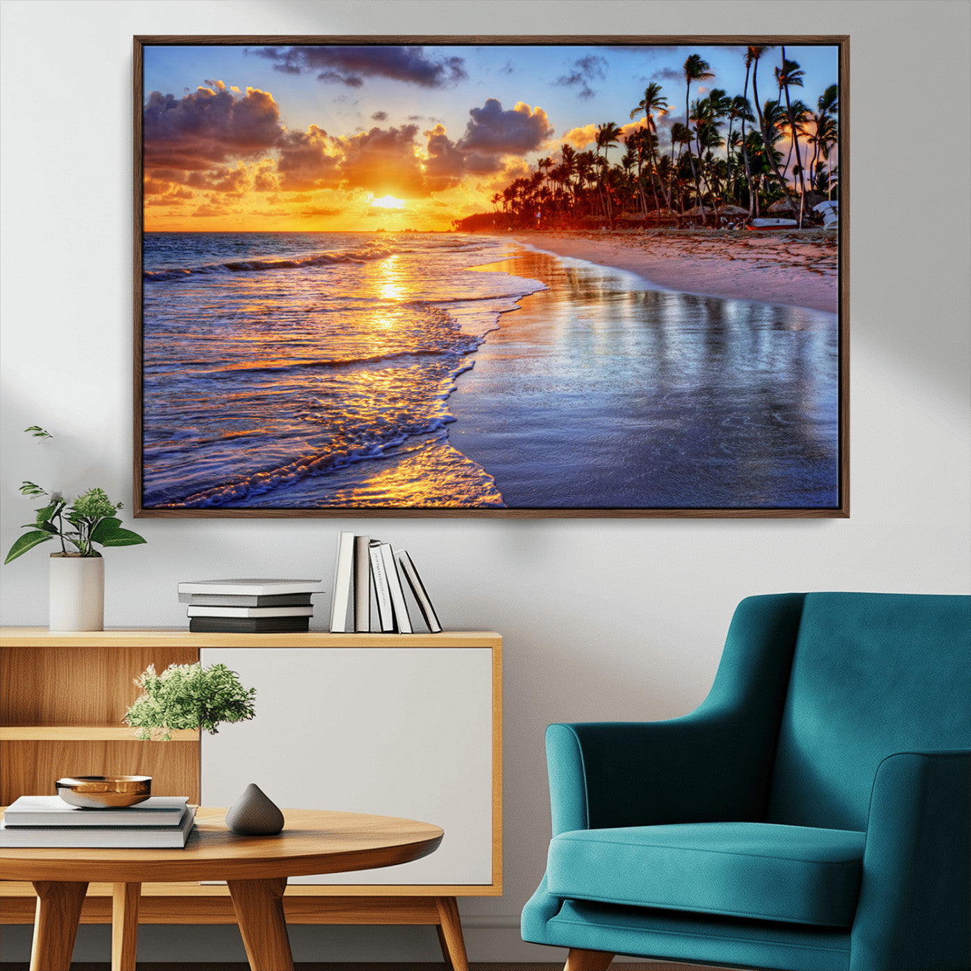 32177-MGV-CV-36X24-Serene Beach Sunset Wall Art Canvas- Coastal Seascape Print for Living Room or Bedroom, Ocean Waves