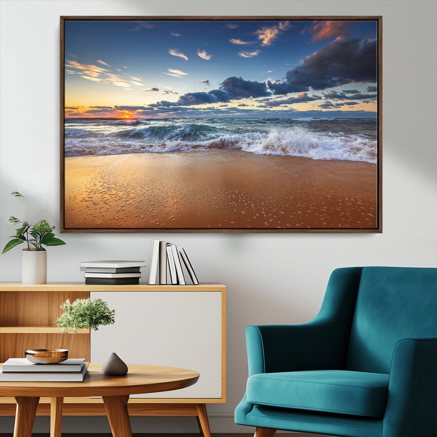 85899-MGV-CV-36X24-Beach Canvas Wall Art - Coastal Seascape Print for Living Room or Bedroom, Ocean Waves on Sand,