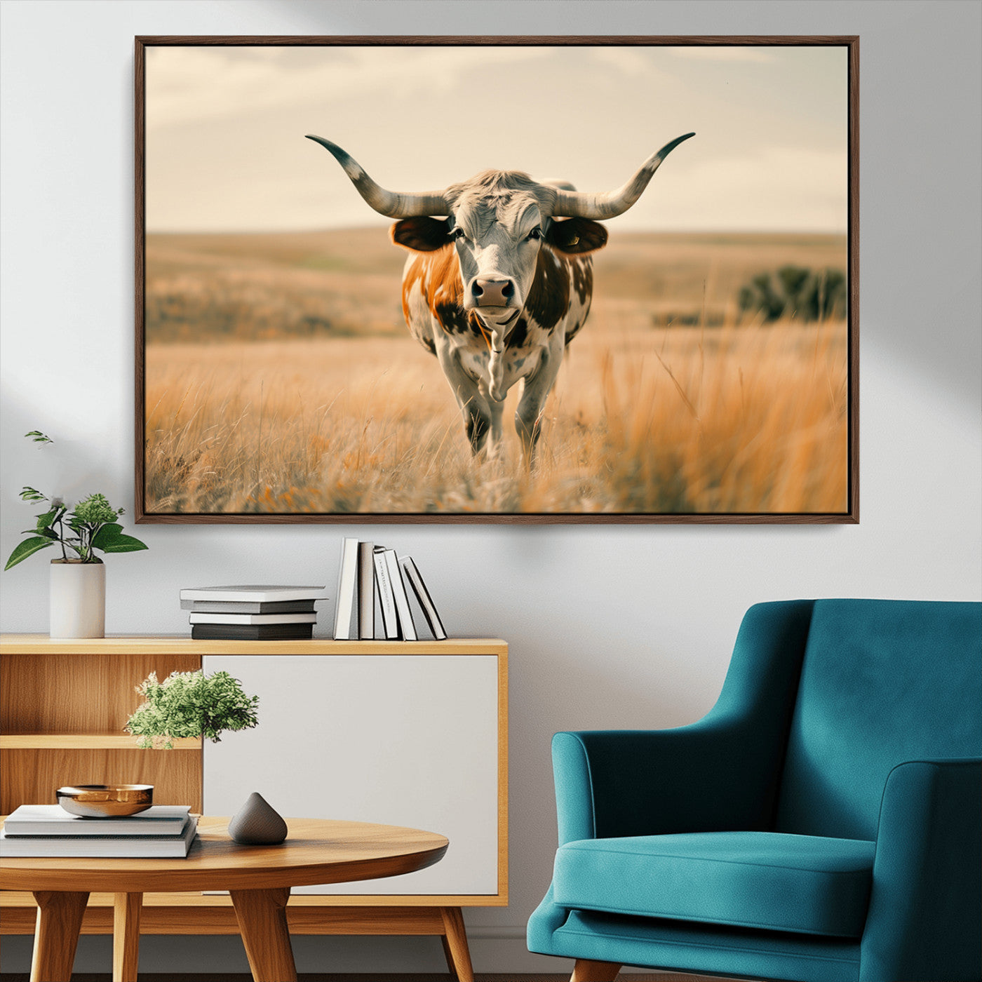 16580-MGV-CV-36X24-Texas Cow Longhorn Wall Art Canvas Print for Farm House Wall Decor, Farmhouse Cow Print Canvas Wall