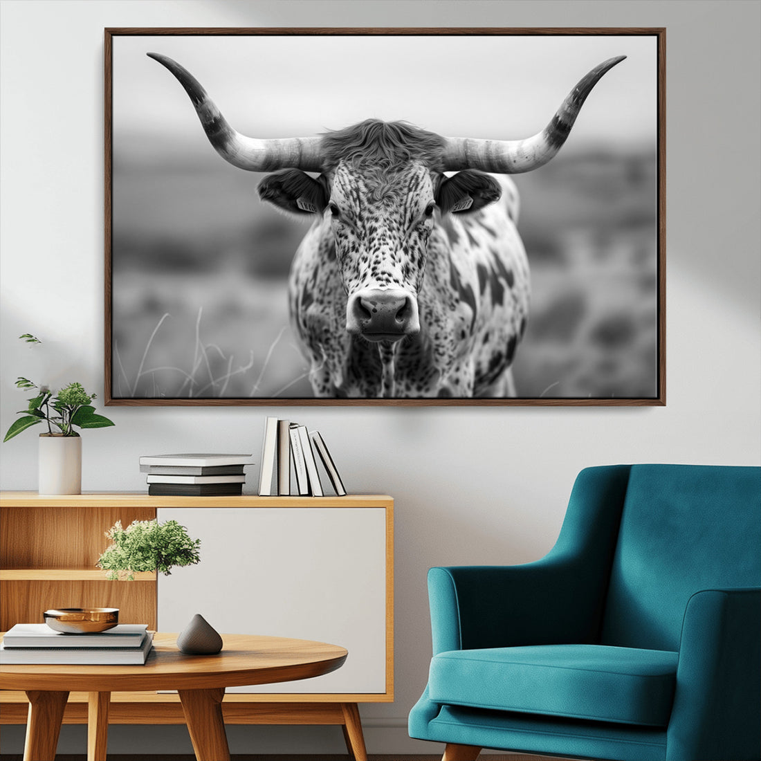 Texas Cow Longhorn Wall Art Canvas Print for Farm House Wall Art, Extra Large Living Room Wall Decor