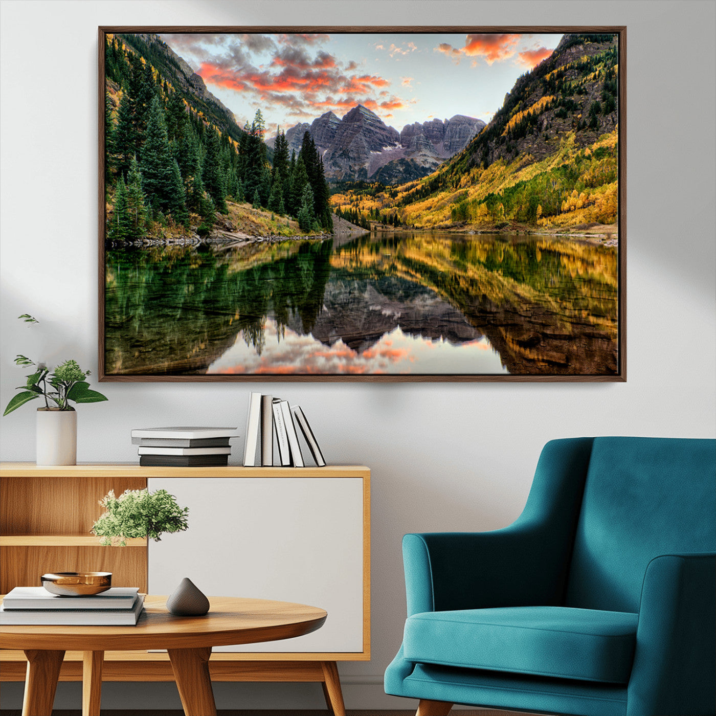 14376-MGV-CV-36X24-Maroon Bells Wall Art - Scenic Canvas Print of Maroon Bells in Autumn for Elegant Home or Office