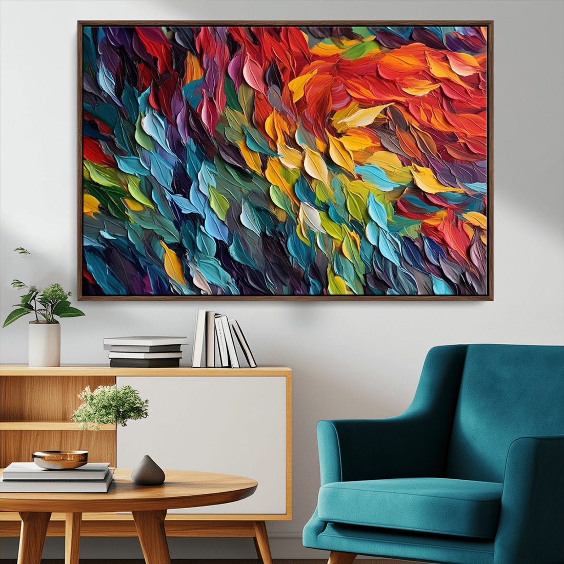 Vibrant Abstract Leaf Wall Art Canvas Print, Bold Colorful Decor | Extra Large 3 Piece Canvas Wall Art