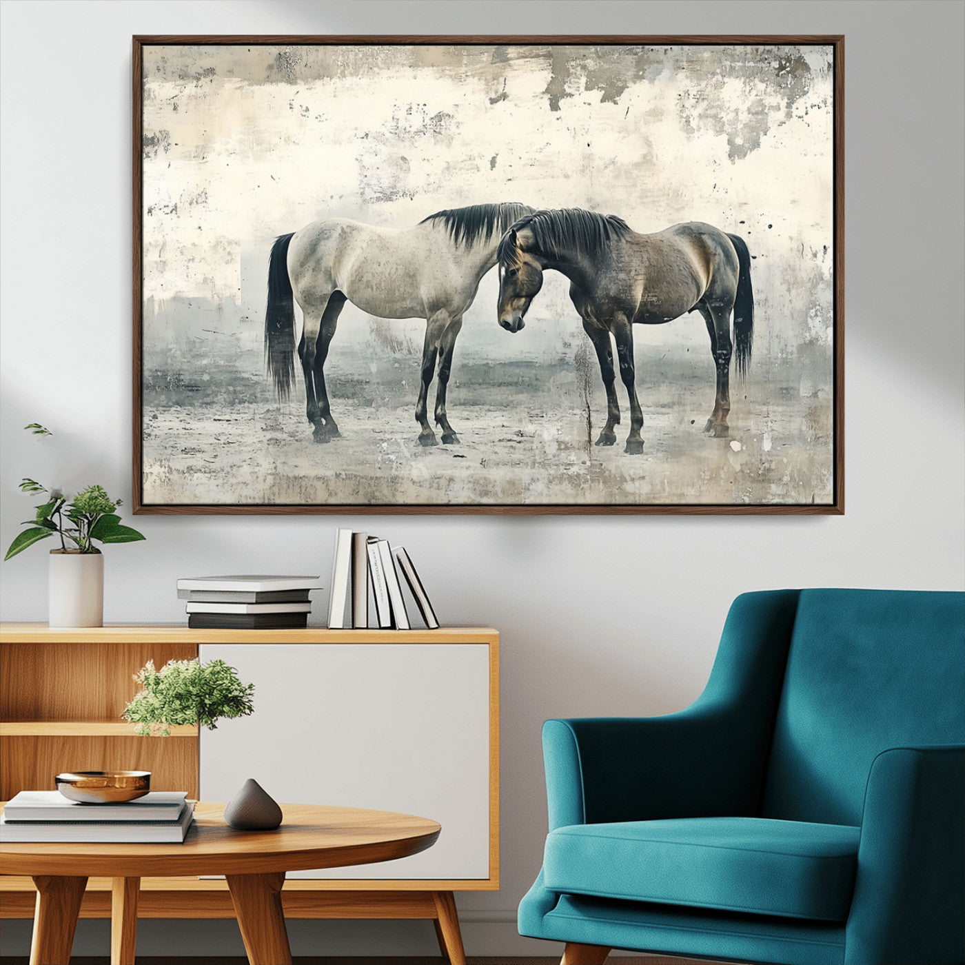 -Chines Style Majestic Horses Wall Art | Ready to Hang and Framed Triptych Print | Western Farmhouse