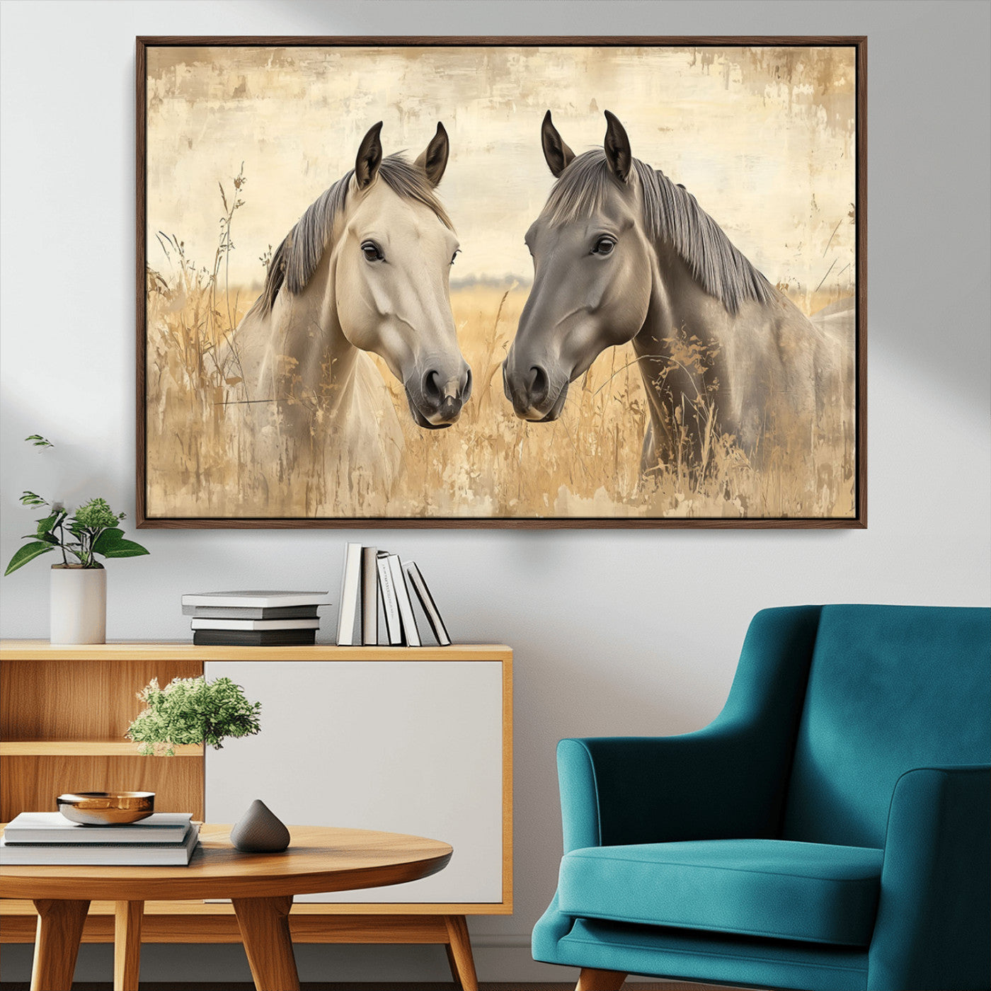41082-MGV-CV-36X24-Chines Ink Style Grunge Horses Wall Art Canvas Print