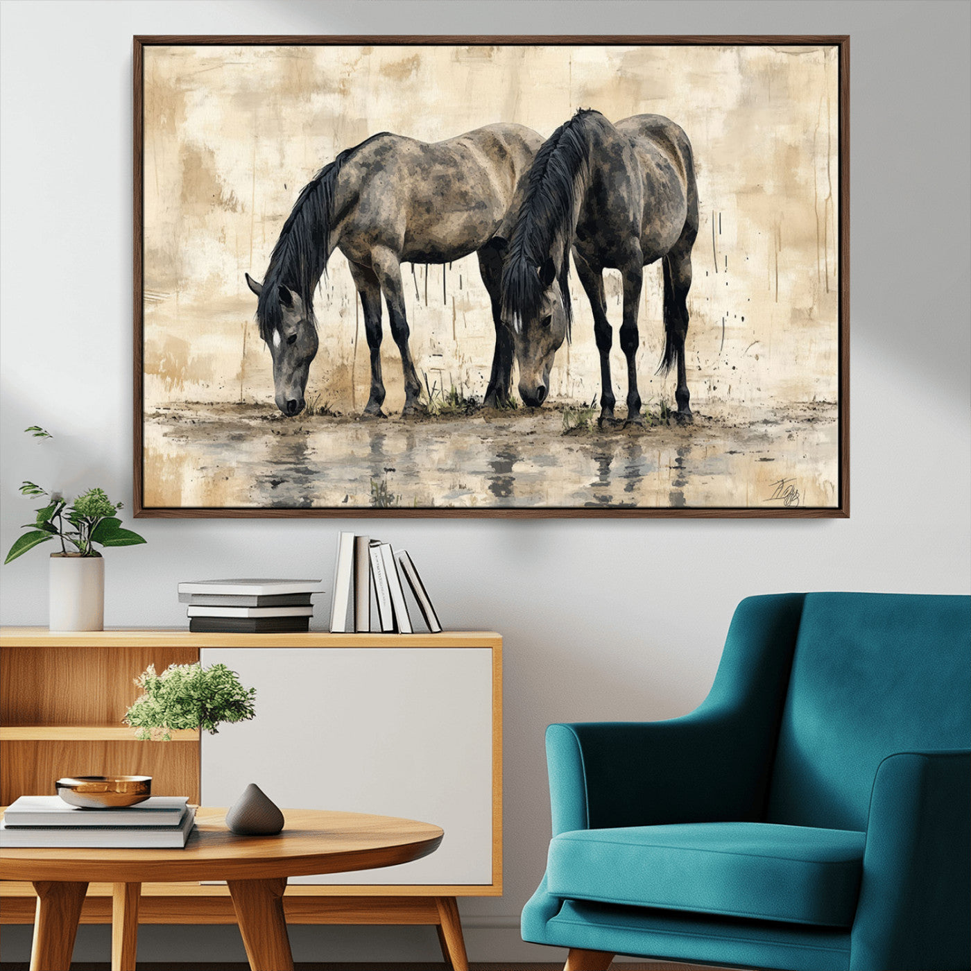 45159-MGV-CV-36X24-Chinese Style Abstract Black Horses Wall Art Canvas Print - Abstract Horse Wall Art Canvas Print