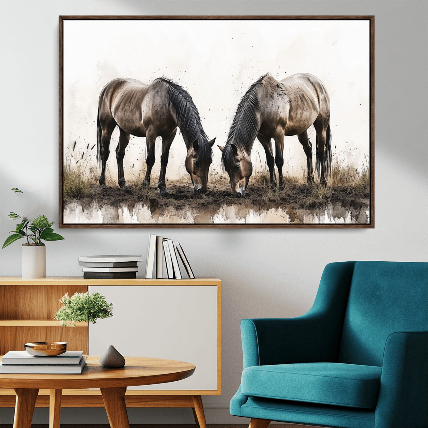 -Chines Ink Style Horses Wall Art Canvas Print