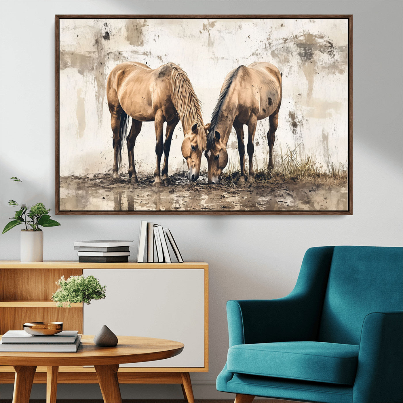 44742-MGV-CV-36X24-Vintage Horses Wall Art | Ready to Hang and Framed Triptych | Western Farmhouse Wall Decor for