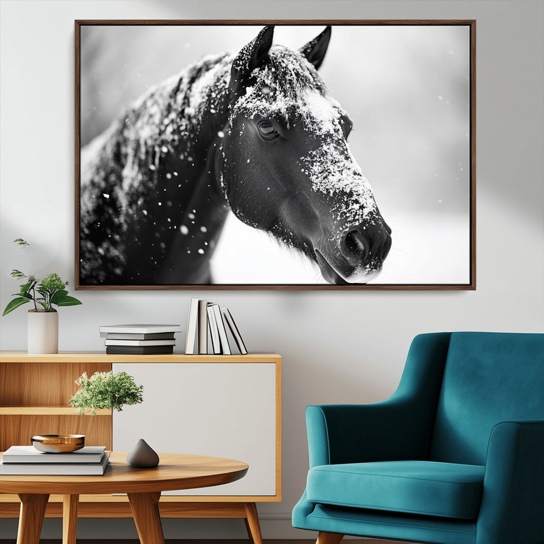 Horse Canvas Print, Winter Horse Snow Wall Art Canvas Print