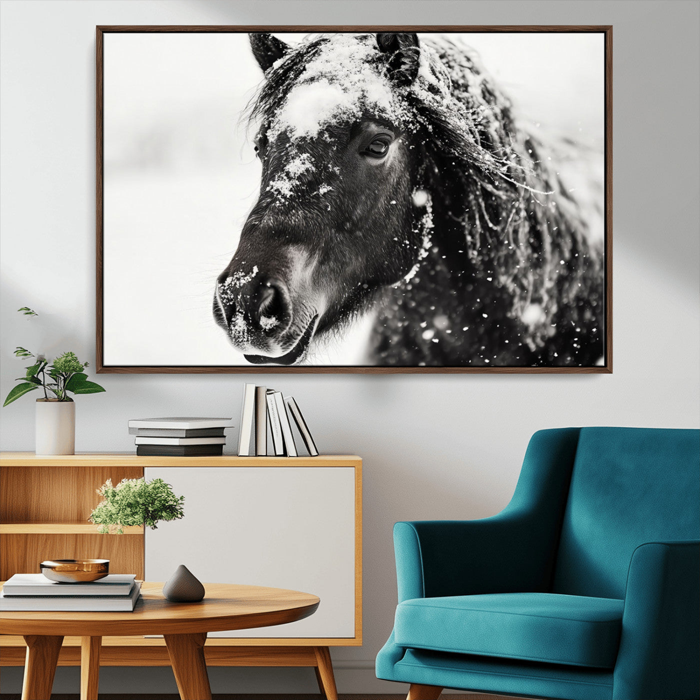 15941-MGV-CV-36X24-Framed Black and White Horse Wall Art | Ready to Hang and Framed | Farmhouse and Western Wall Decor