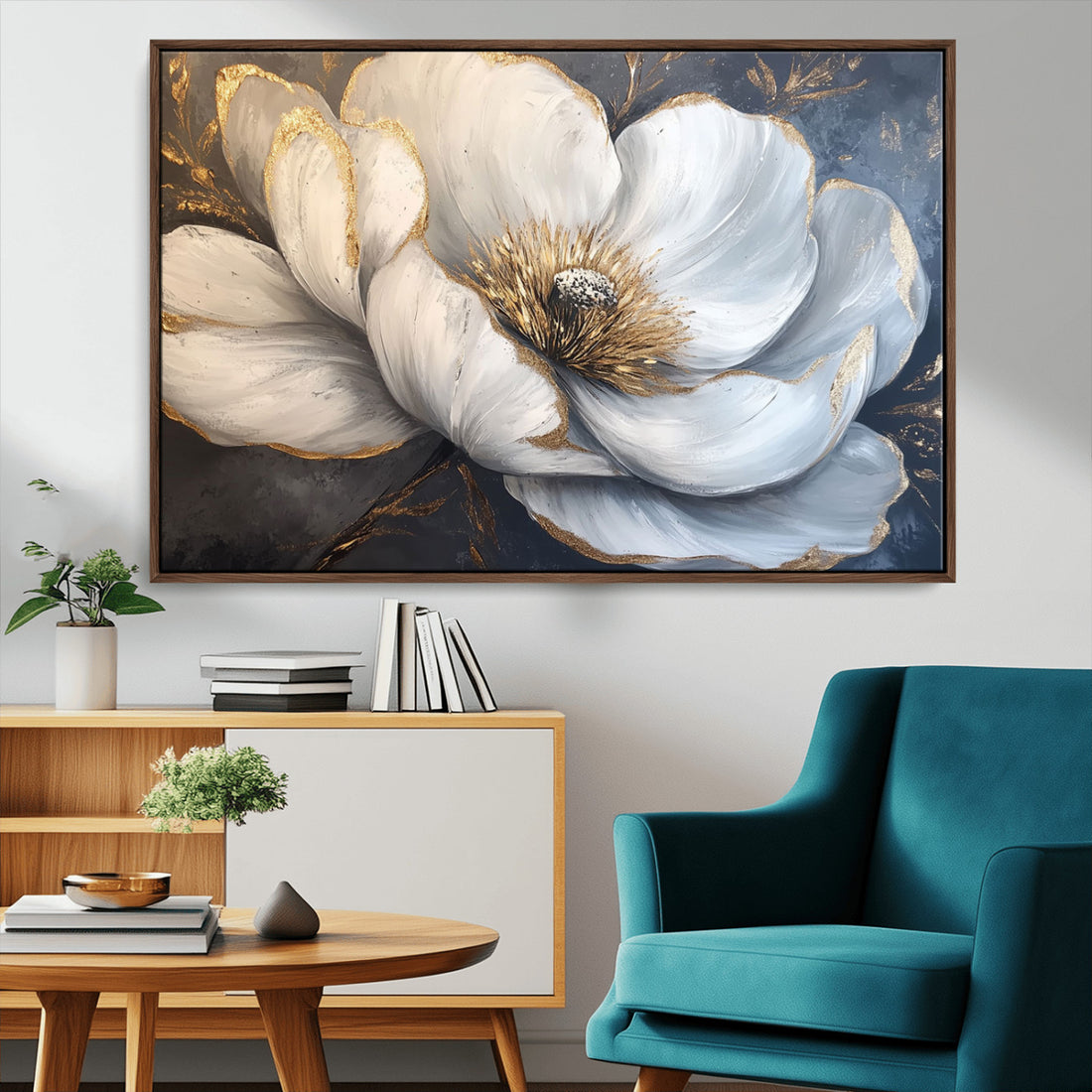 White Magnolia Flower Wall Art Canvas Print | Abstract Floral Wall Decor